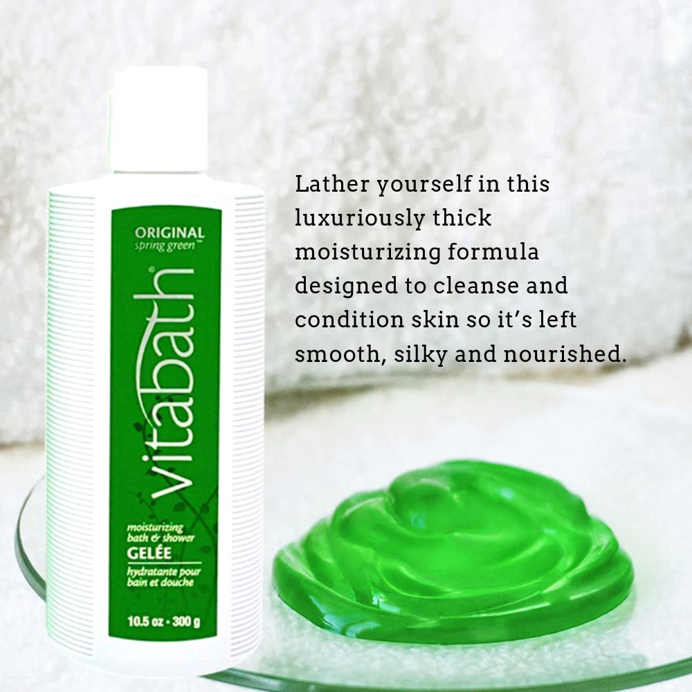 Vitabath Original Spring Green rich lather suggests deep cleansing without drying.