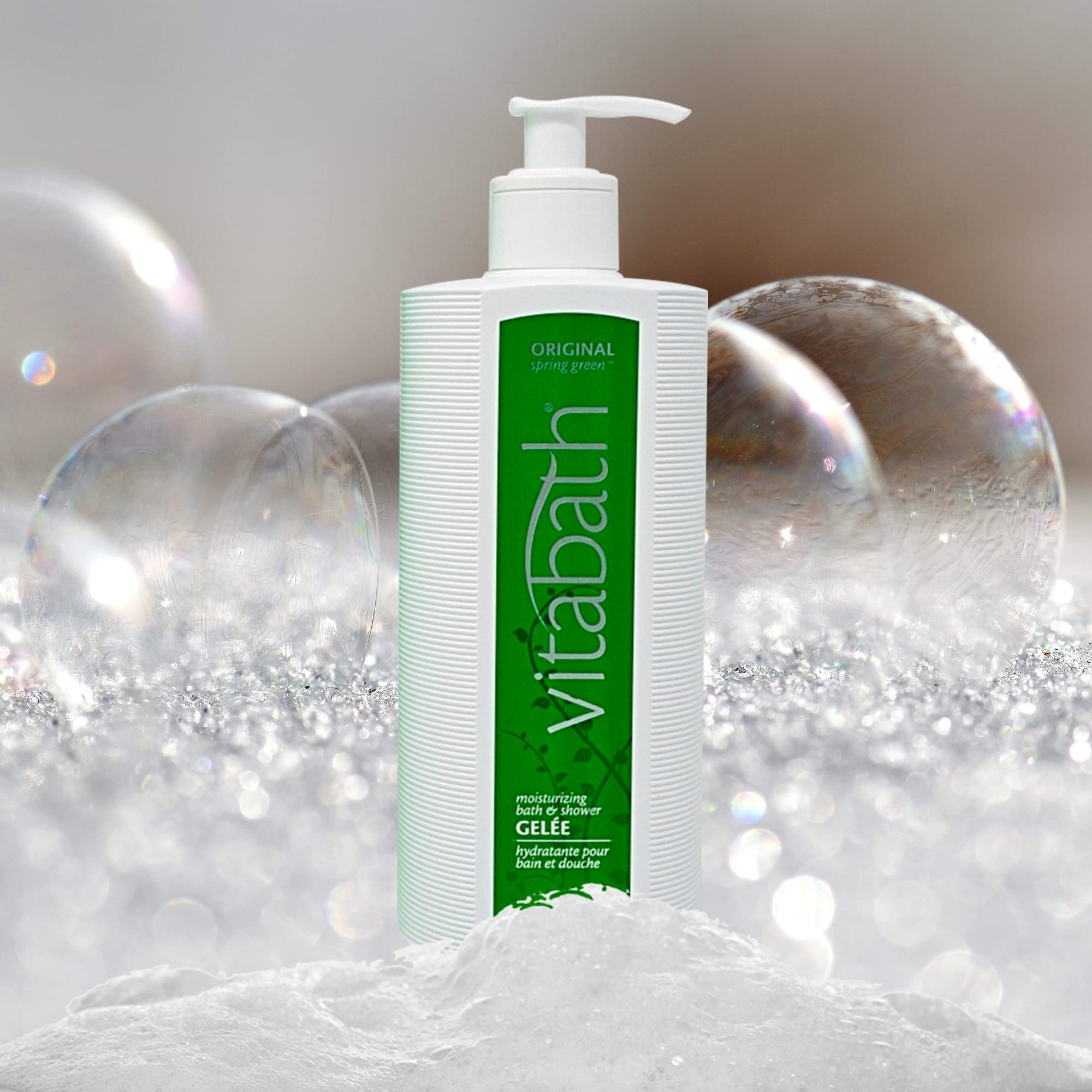 Vitabath Original Spring Green shower-scene illustrates quick, refreshing cleanse during daily routine.