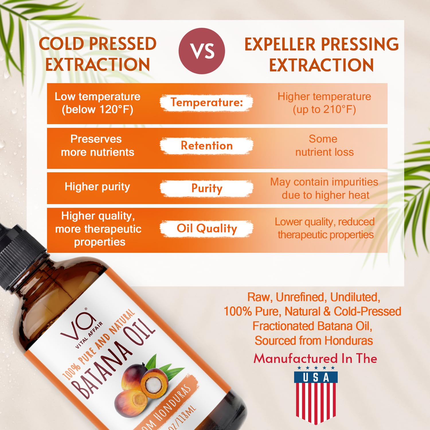 VITAL AFFAIR Batana Oil amber glass bottle closeup emphasizes pure, cold-pressed formula.