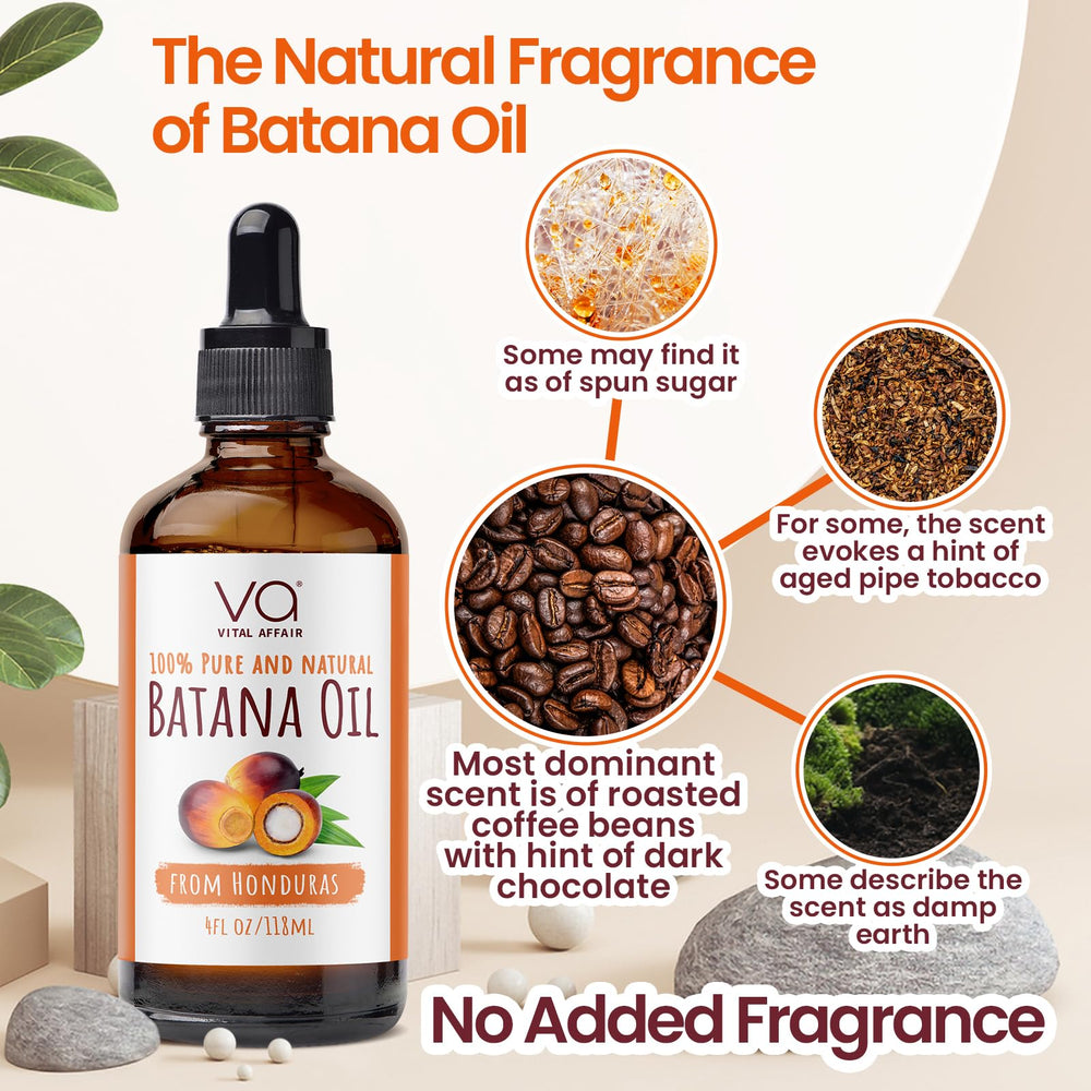 VITAL AFFAIR Batana Oil vitamin E rich bottle highlights skin and hair nourishment.