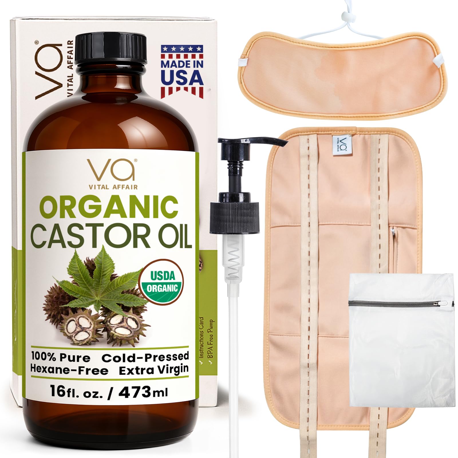 Vital Affair castor oil glass bottle shows purity and freshness.