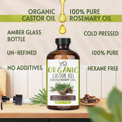 Vital Affair cold pressed castor oil glass bottle emphasizes purity for daily hair care.