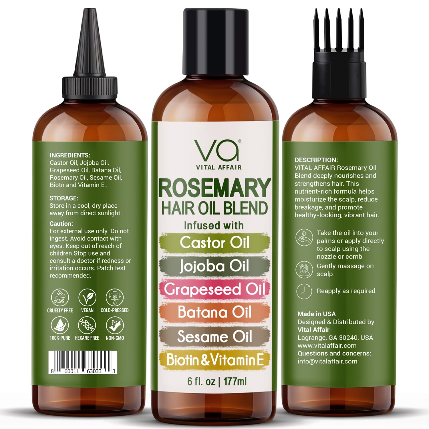 VITAL AFFAIR rosemary oil hair-growth close-up showing potential thickening