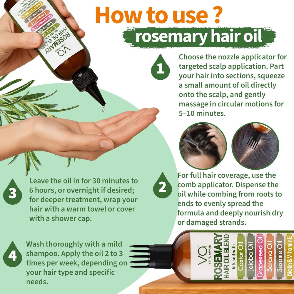 VITAL AFFAIR rosemary oil scalp application demonstrates nourishing treatment for healthier-looking hair