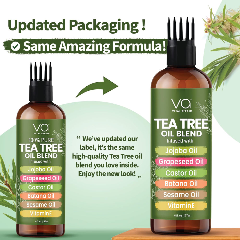 VITAL AFFAIR Tea Tree Hair Oil dandruff-care closeup suggests calming, flakes-reduction routine.
