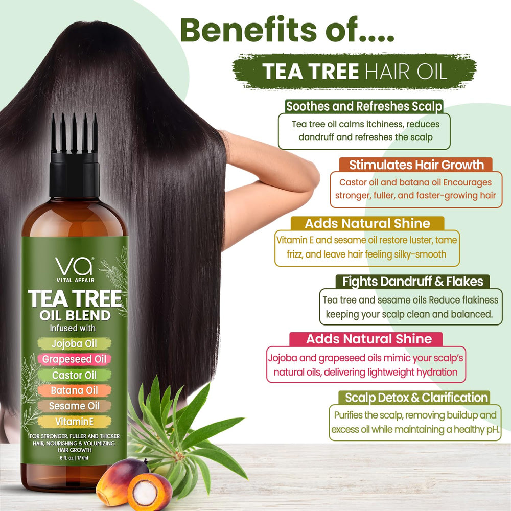 VITAL AFFAIR Tea Tree Hair Oil hair shine image suggests healthier-looking strands.