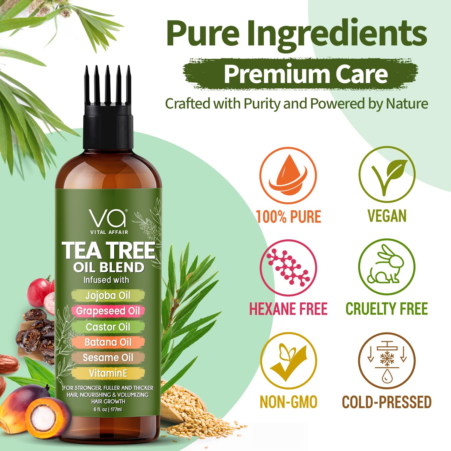 VITAL AFFAIR Tea Tree Hair Oil vitamin-e included for nourishing scalp and hair health.