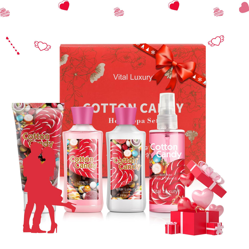 Vital Luxury cotton candy ambiance evokes a sweet spa moment and gifting charm.