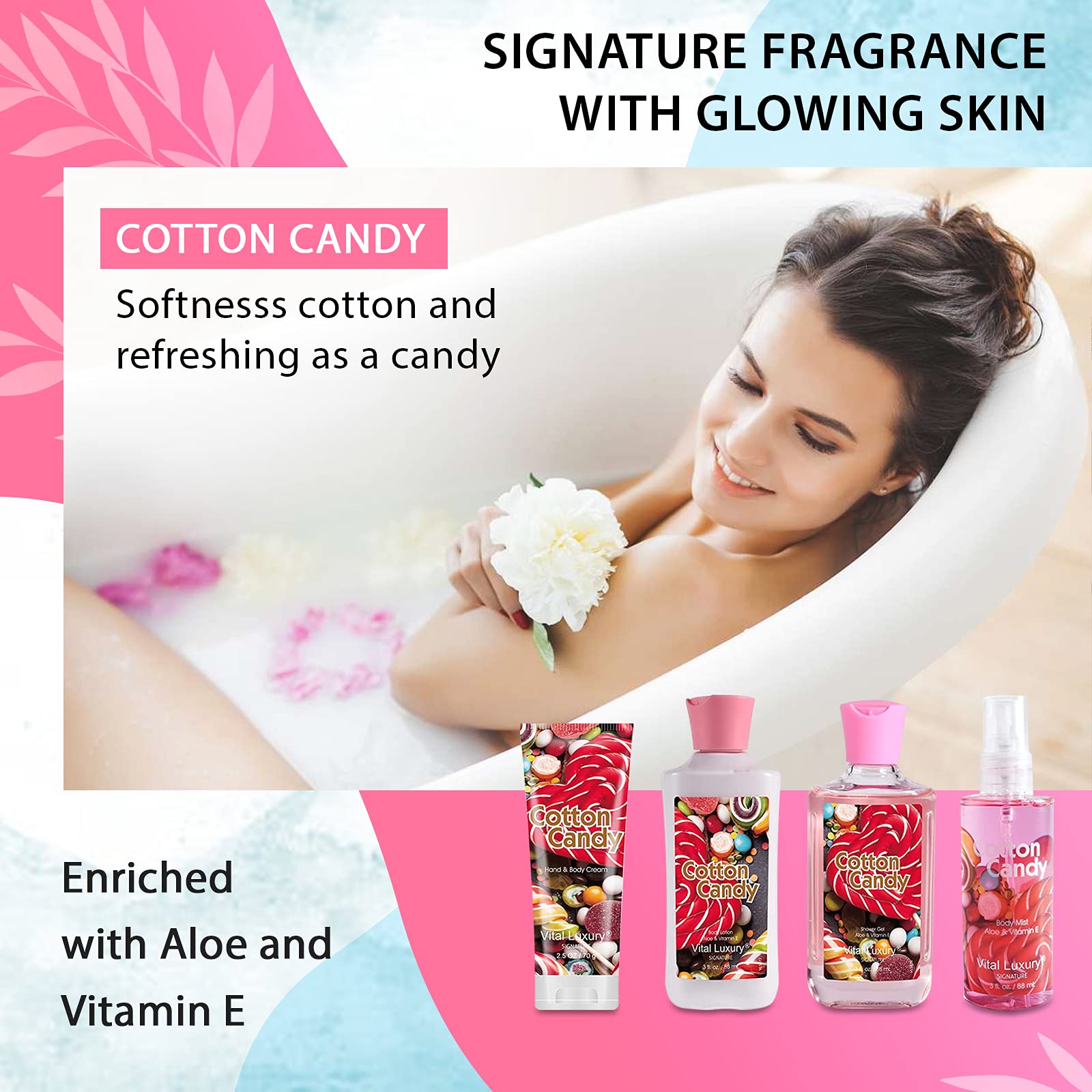 Vital Luxury cotton candy body cream nourishes dry skin with rich moisture.