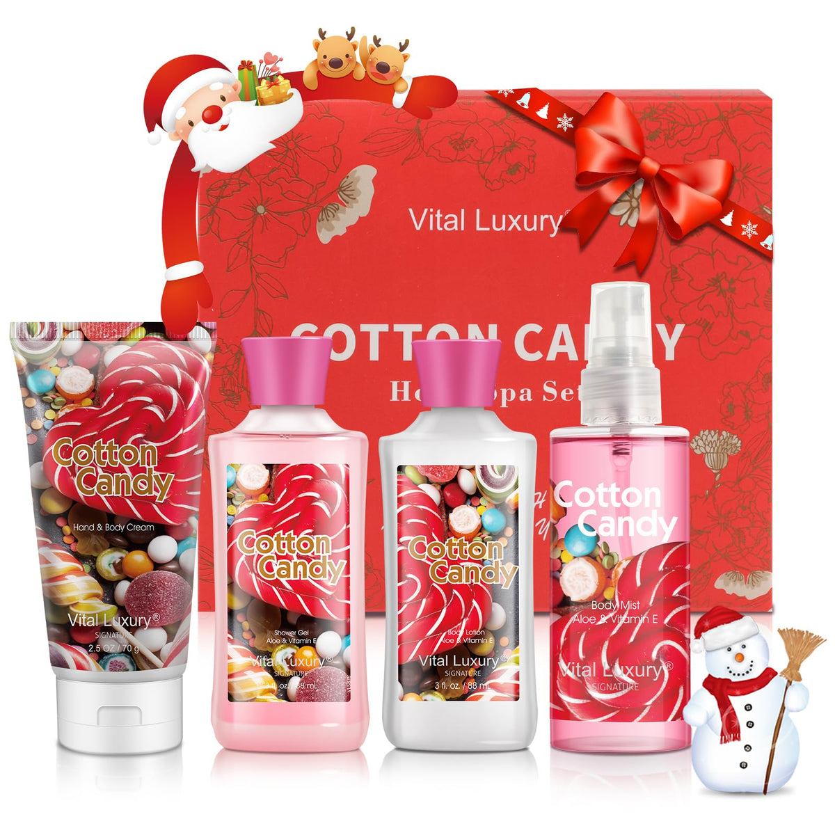Vital Luxury cotton candy body lotion pour delivers lasting hydration for soft skin.