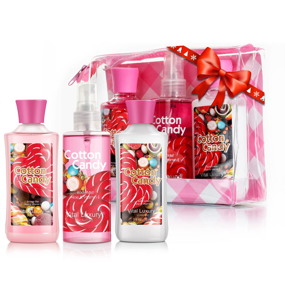 Vital Luxury Cotton Candy shower gel bottle highlights a refreshing cleanse on the go