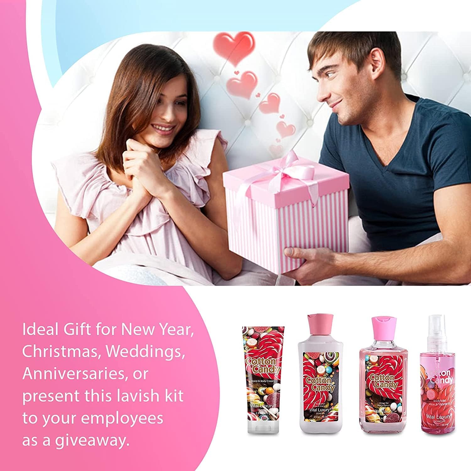 Vital Luxury gift-ready set shown in a festive display for White Elephant gifting.