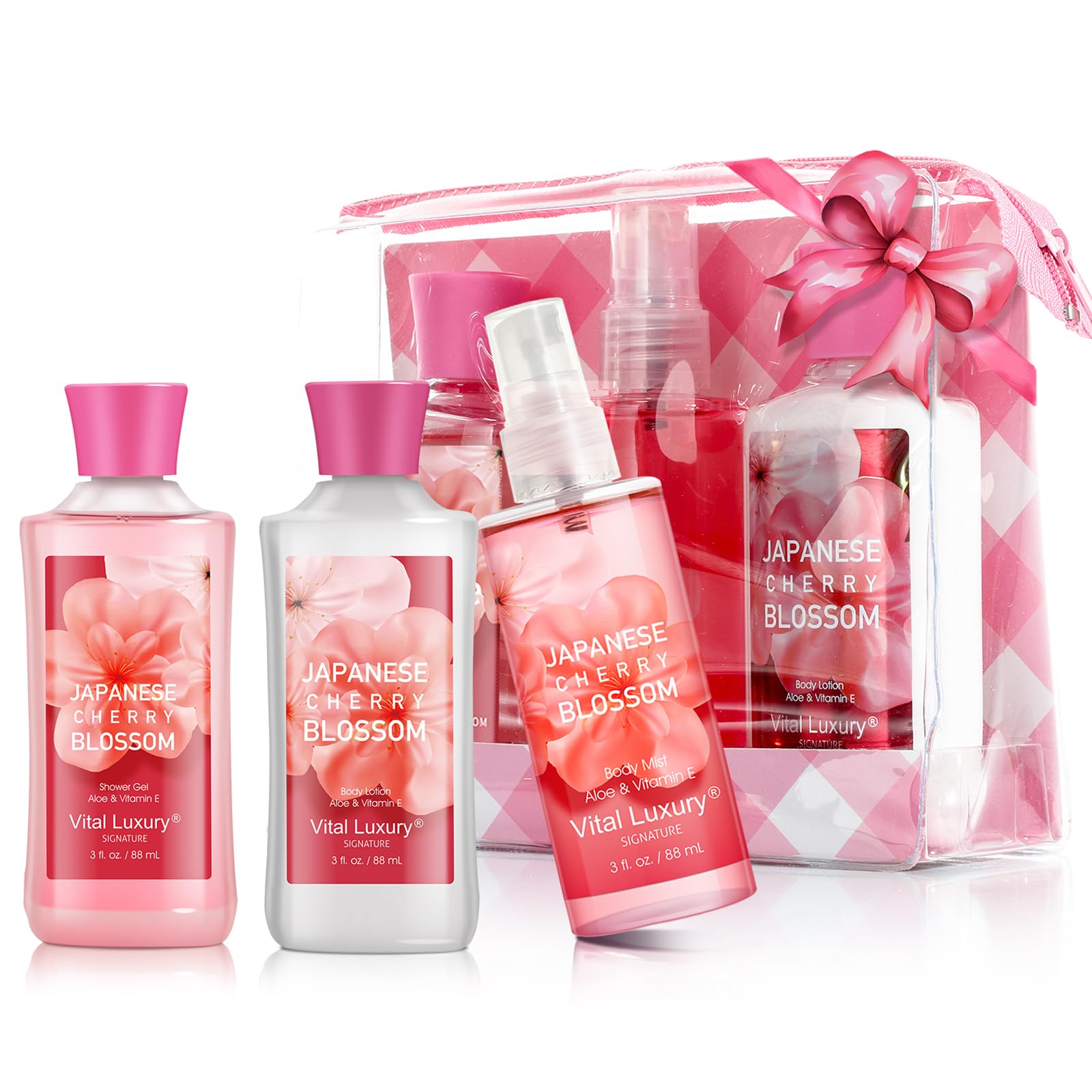 Vital Luxury Japanese Cherry Blossom body lotion tube delivering hydrating touch for soft skin.