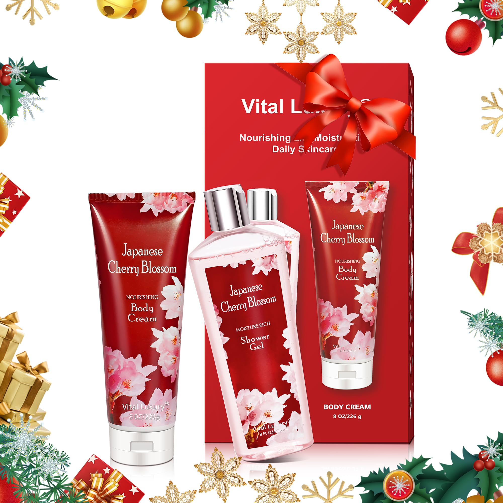 Vital Luxury Japanese Cherry Blossom Shower Gel bottle shows refreshing lather