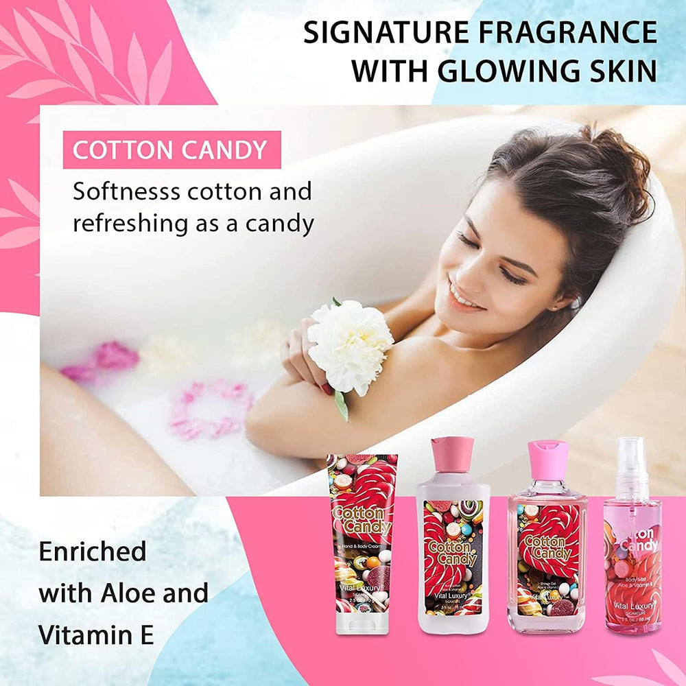 Vital Luxury shower gel 3oz with cotton candy scent for refreshing cleanse.