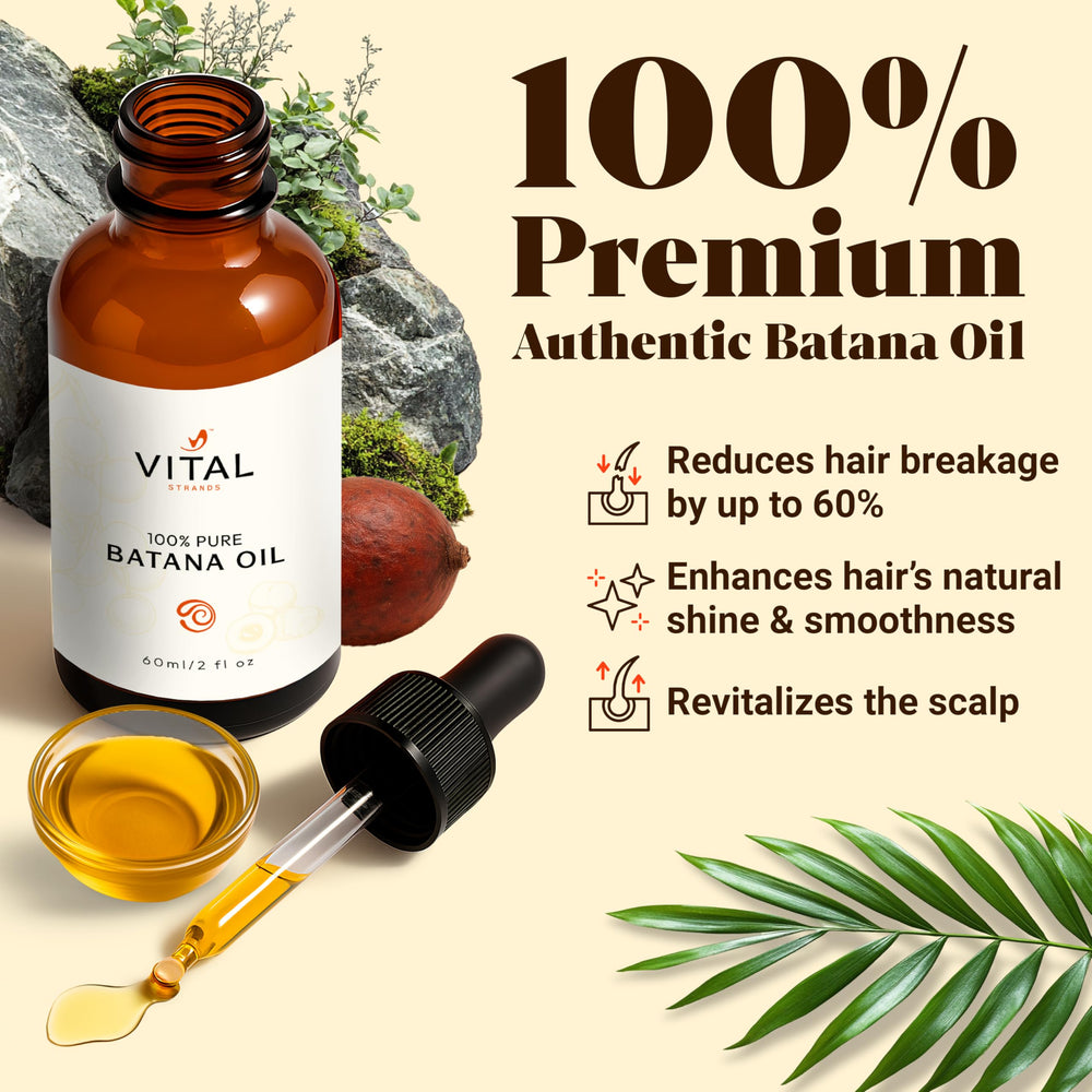 Vital Strands Batana Oil pre-wash application for nourishing dry, damaged hair.