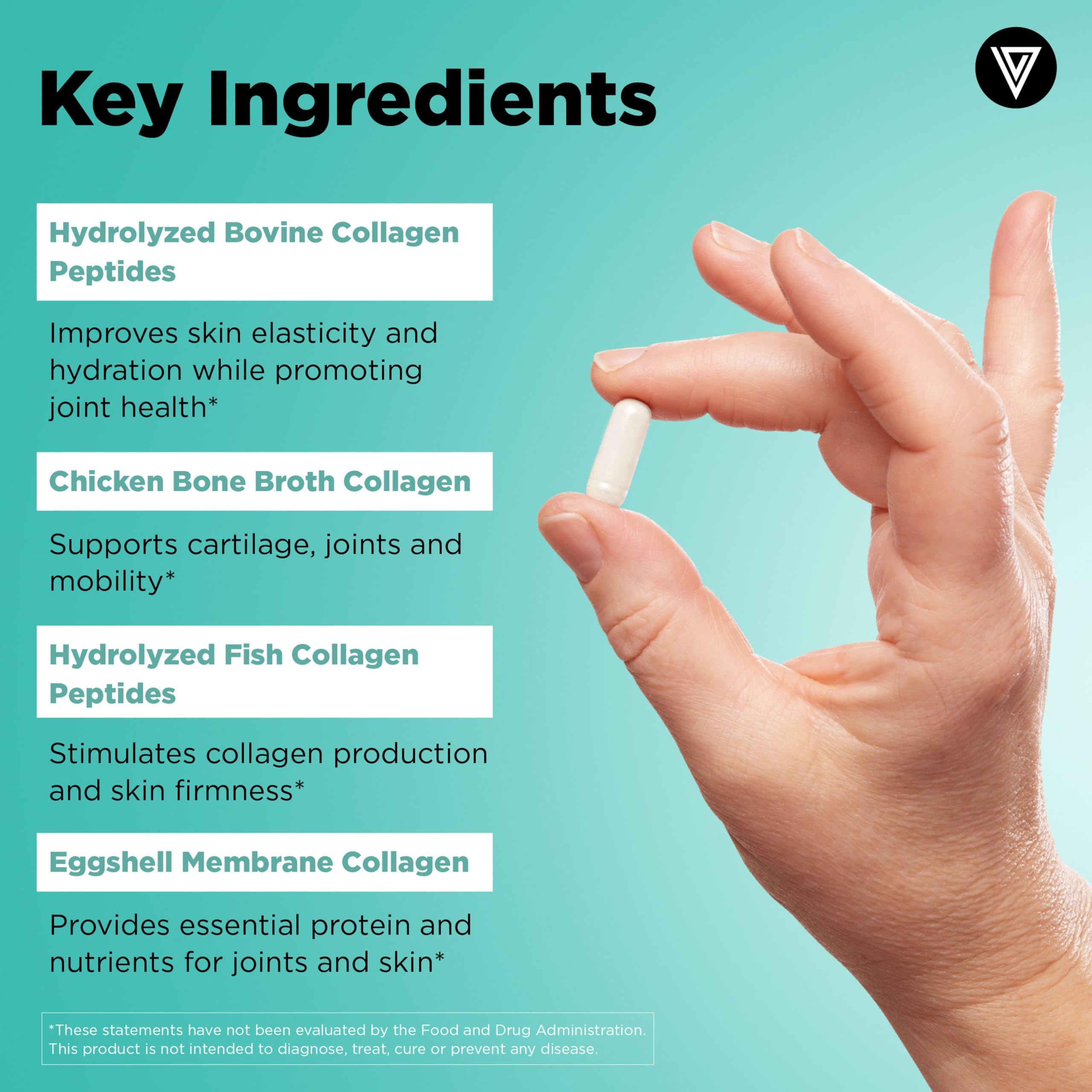 Vital Vitamins ingredient sources displayed, showing multi-source collagen variety