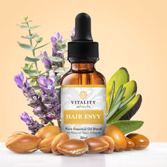 Vitality Extracts Hair Envy drops for easy scalp massage and potential scalp nourishment