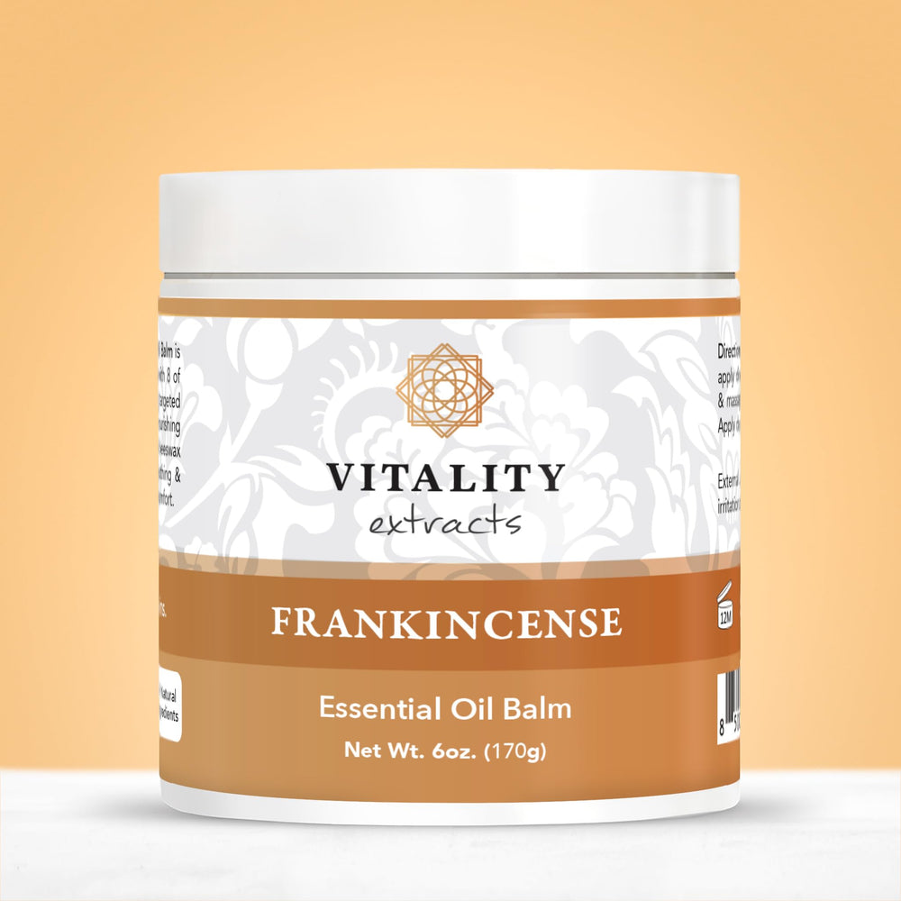 Vitality Frankincense Balm ingredients close-up with olive and almond oils