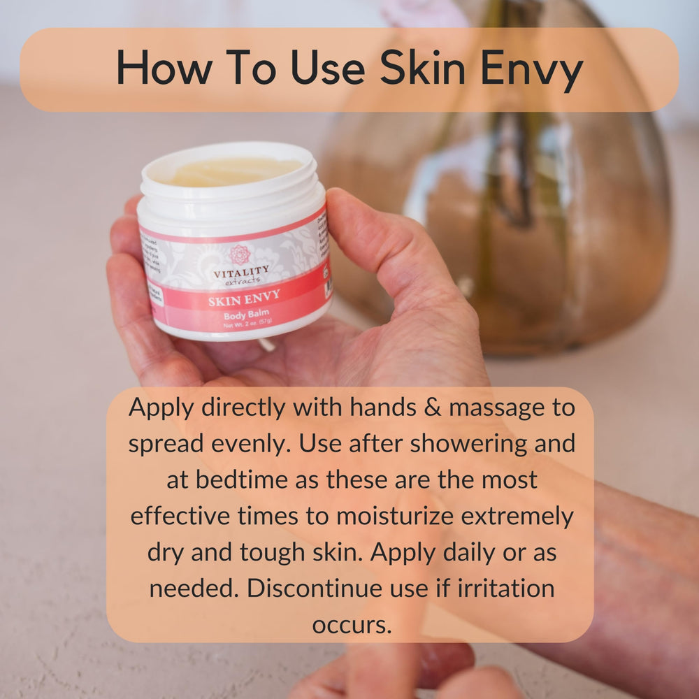 Vitality Skin Envy Balm packaging highlights cruelty-free and all-natural formula