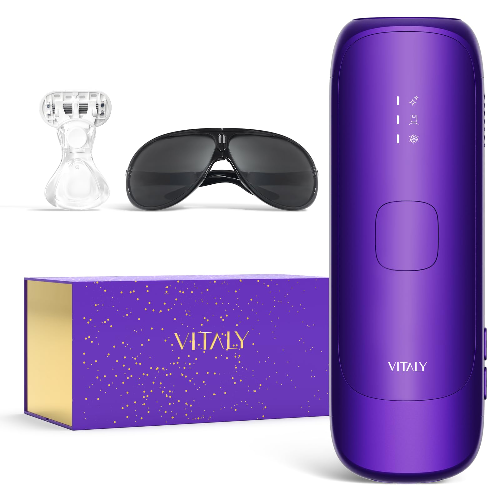 VITALY IPL device shows sapphire ice cooling head for comfortable sessions.