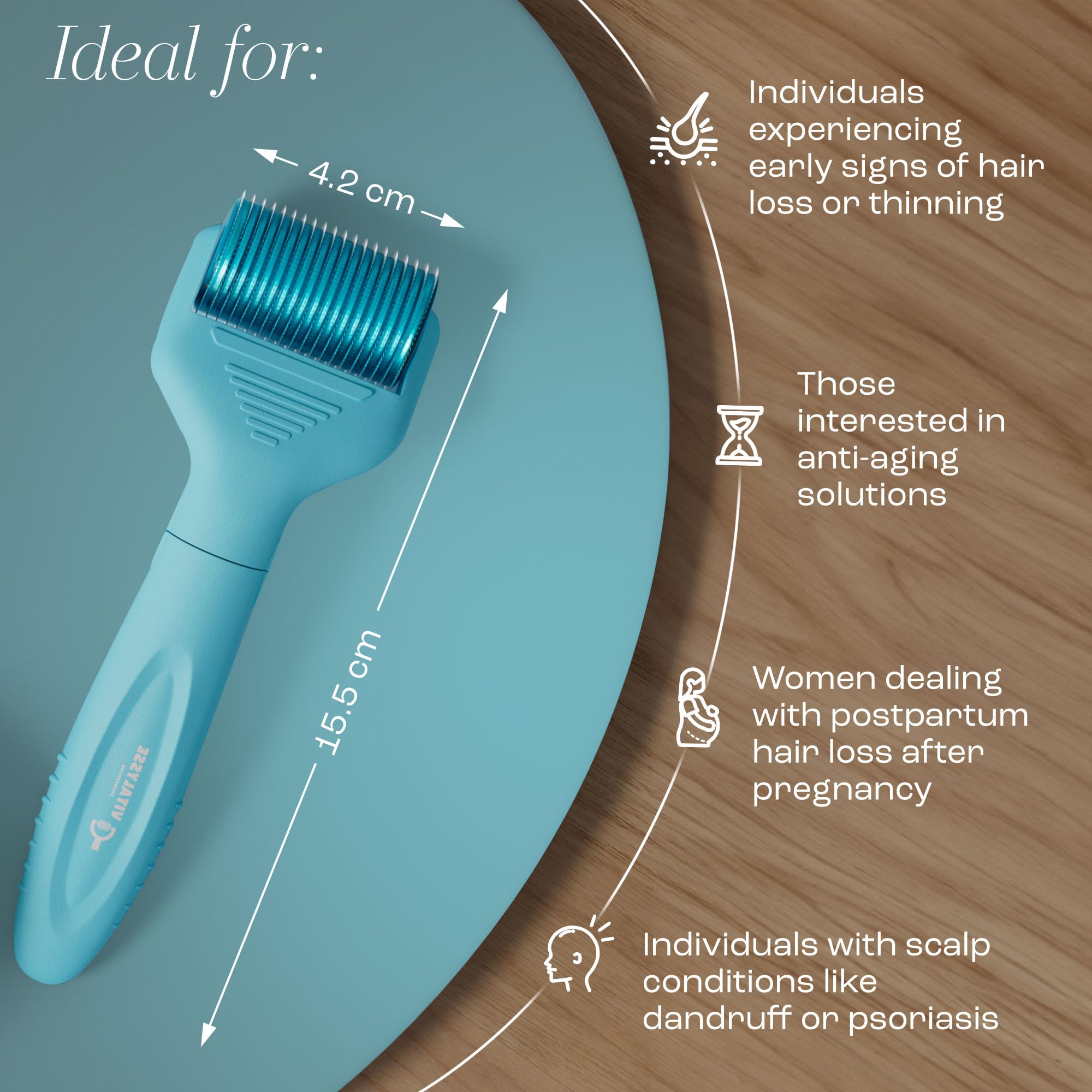Vitalysse Scalp Derma Roller on-scalp demonstration for at-home microneedling routine.