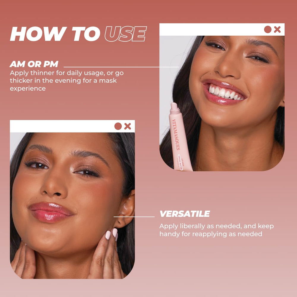 Vitamasques 10ml tube-pack front view for convenient home lip care.