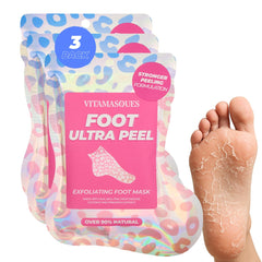 Vitamasques foot peeling mask 3-pairs-pack delivering salon-soft feet over a few days.