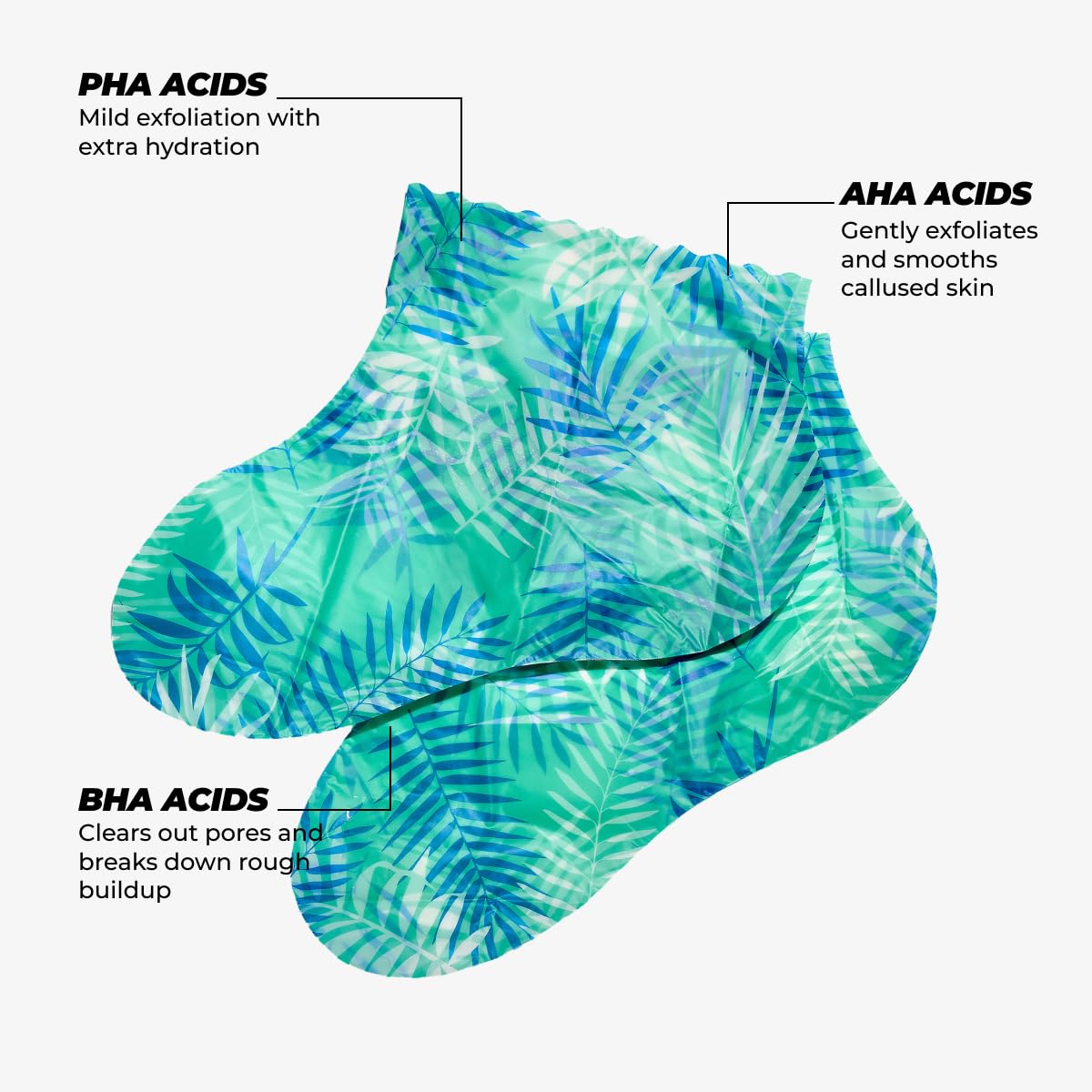 Vitamasques Foot Peeling Mask on feet demonstrates at home treatment for smoother skin.