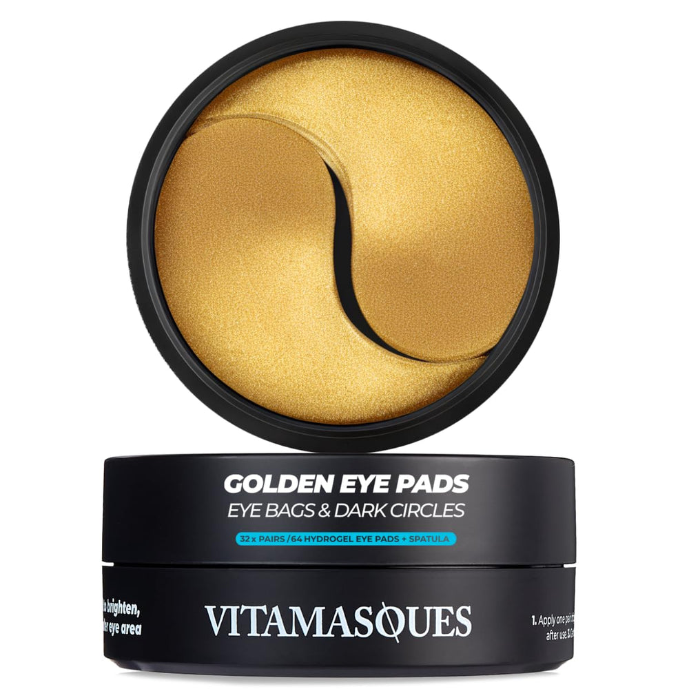 Vitamasques Golden Hydrogel Eye Pads pack showing 32 pairs for a refreshed under-eye appearance.