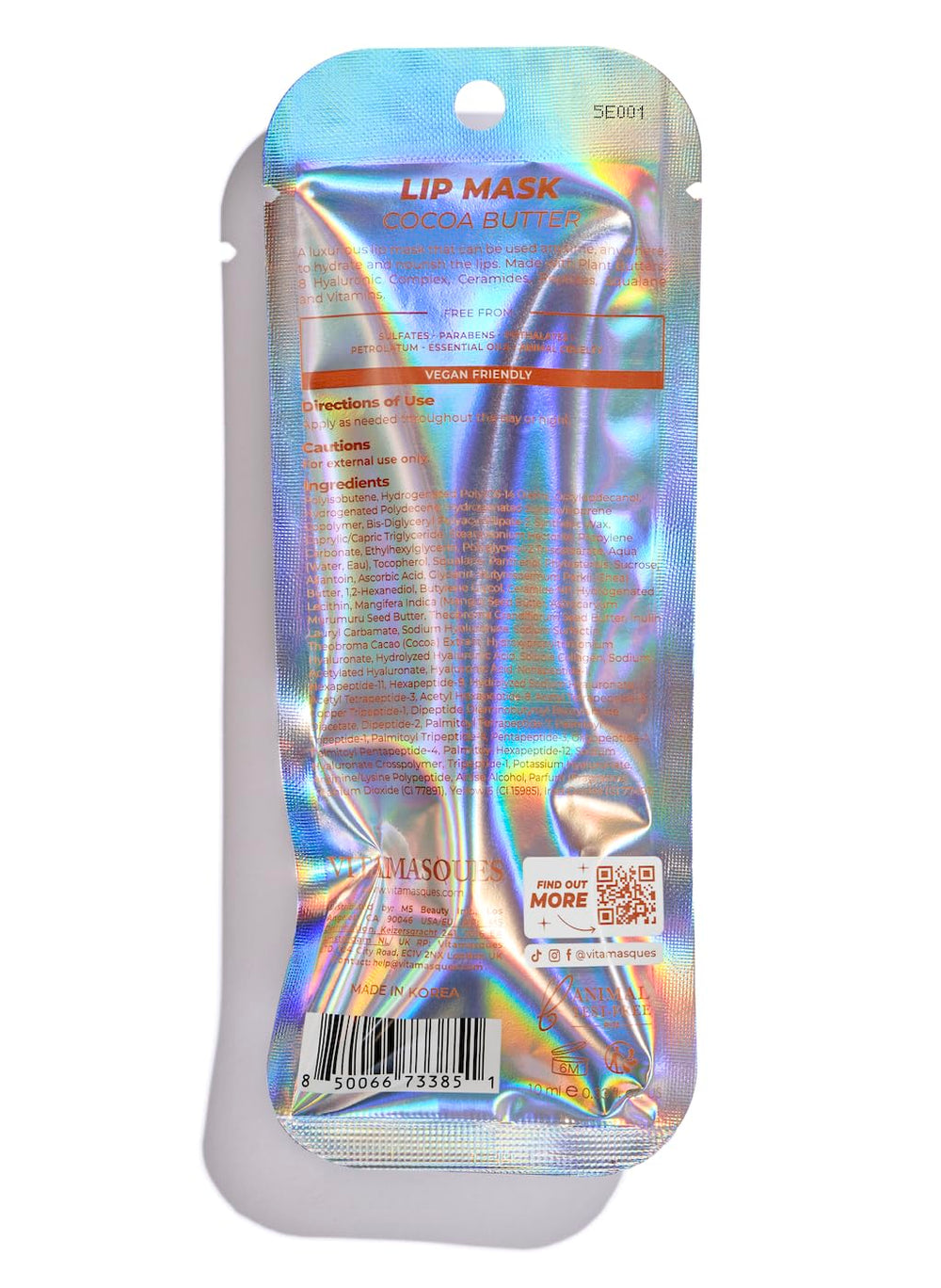 Vitamasques Korean skincare-inspired lip mask branding emphasizes clean formulation.
