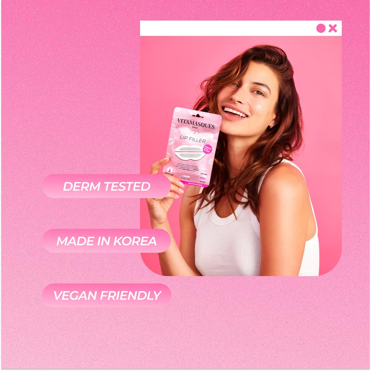 Vitamasques vegan collagen hyaluronic blend promises deep hydration for fuller lips.