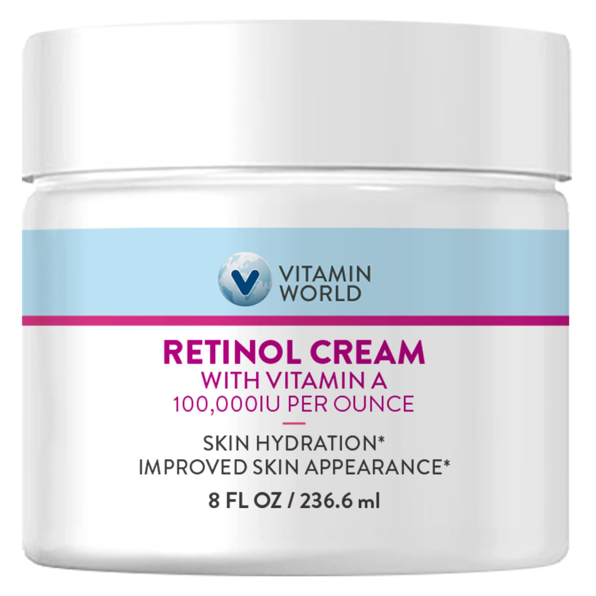 Vitamin World Retinol Cream 100000 IU bottle showing premium night care for smoother skin