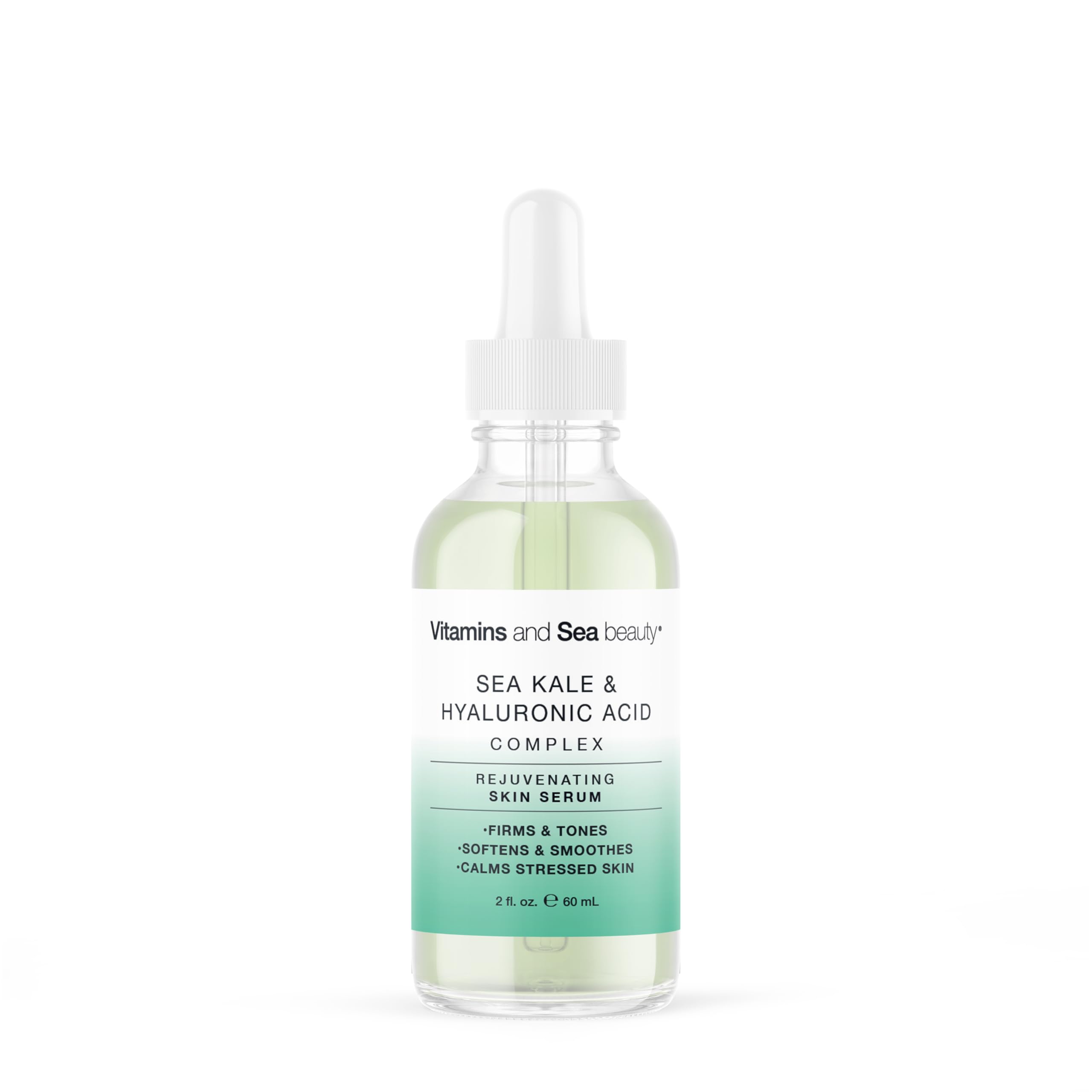 VITAMINS AND SEA BEAUTY serum bottle closeup showing hydrating formula for radiant skin.