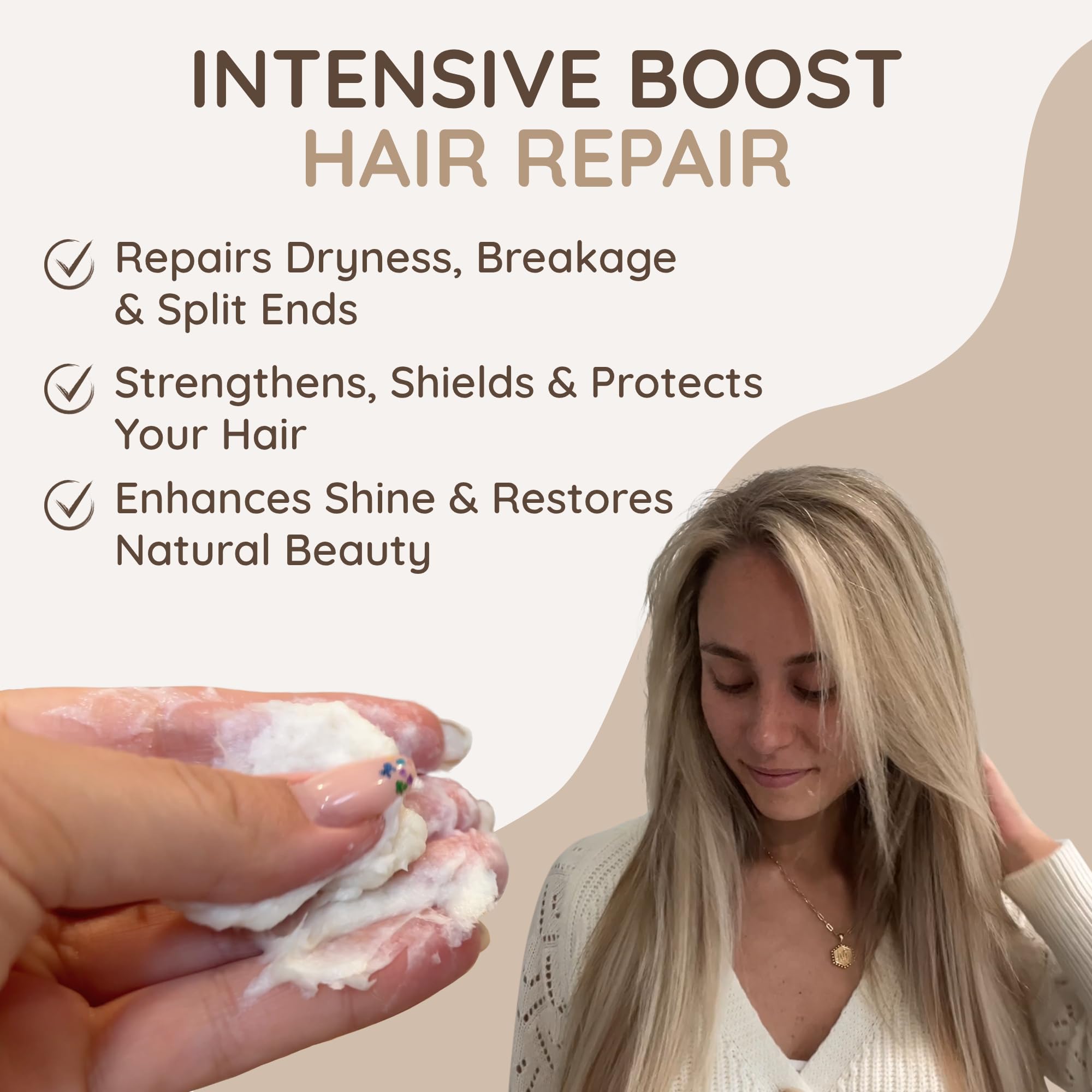 VITAMINS hair cosmetics biotin castor oil hair mask being applied for nourishment and growth support
