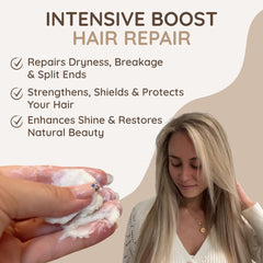 VITAMINS hair cosmetics biotin castor oil hair mask being applied for nourishment and growth support