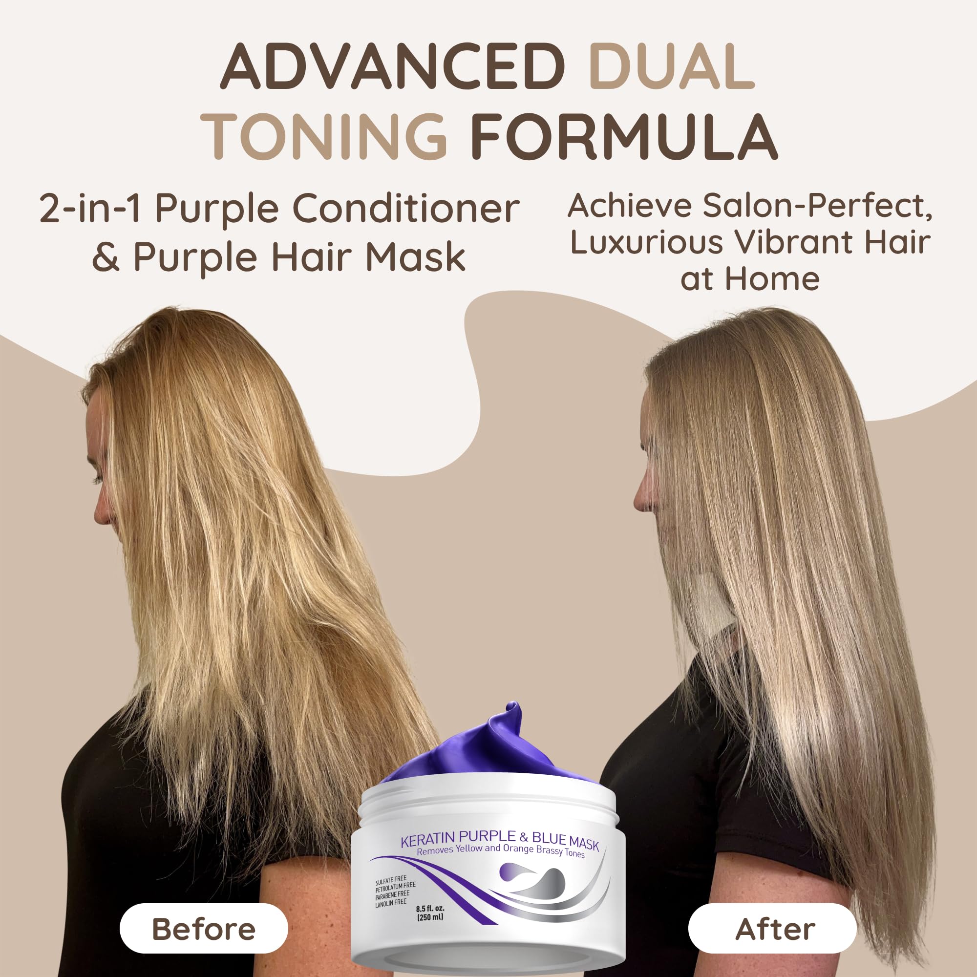 VITAMINS hair cosmetics blue-toner bottle demonstrates cool-tone enhancement for bleached hair.