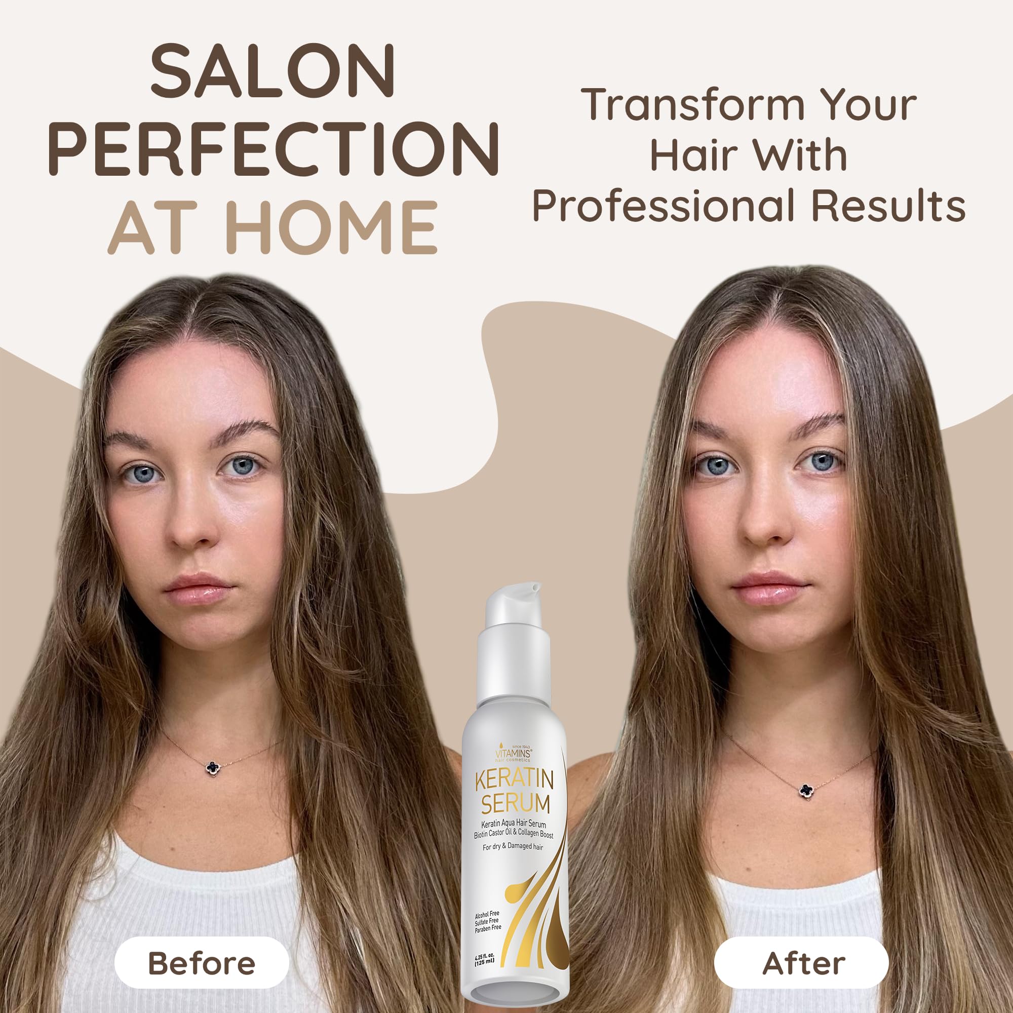 VITAMINS hair cosmetics keratin serum bottle top view highlights sleek packaging for styling