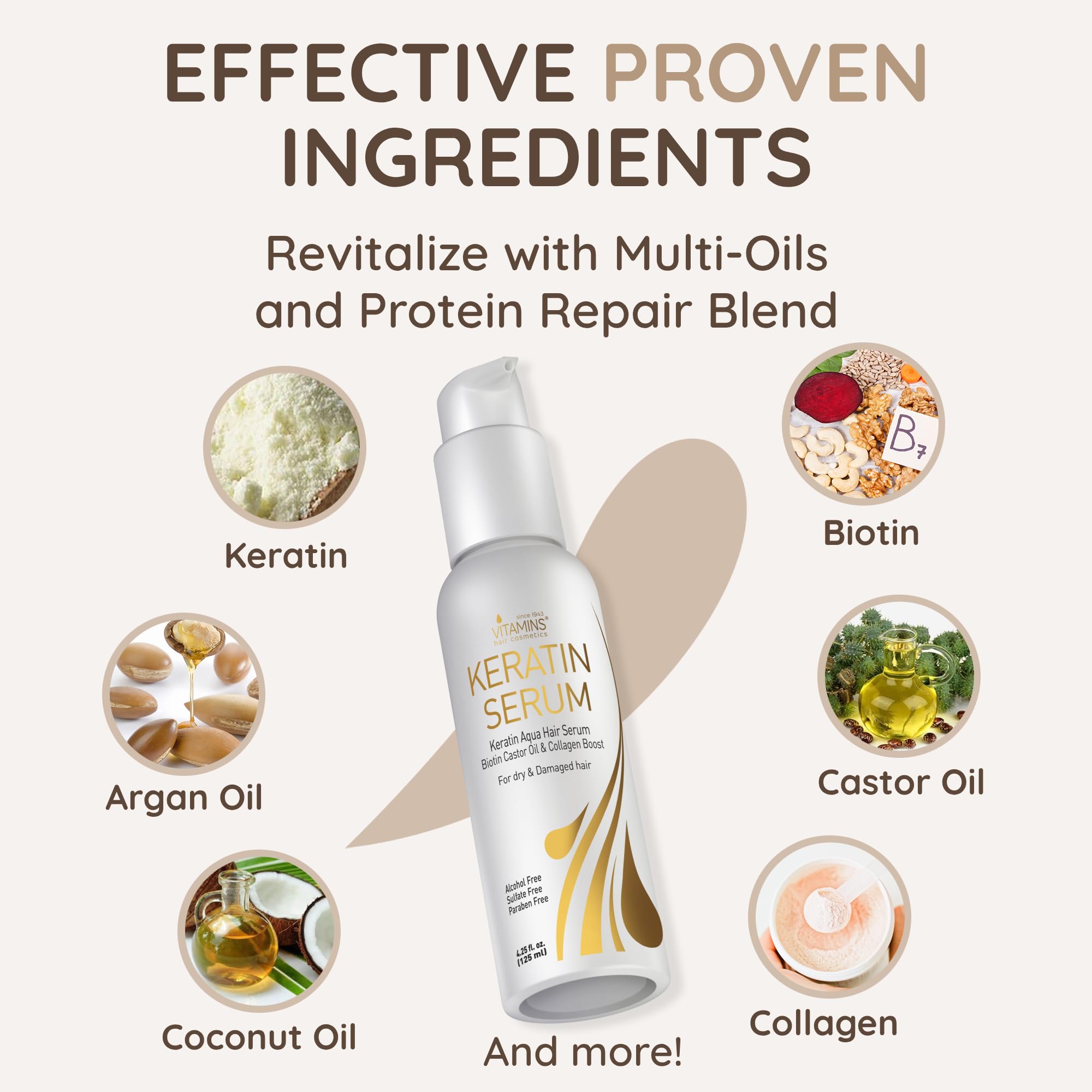 VITAMINS hair cosmetics keratin serum on damaged hair emphasizing revitalization feel