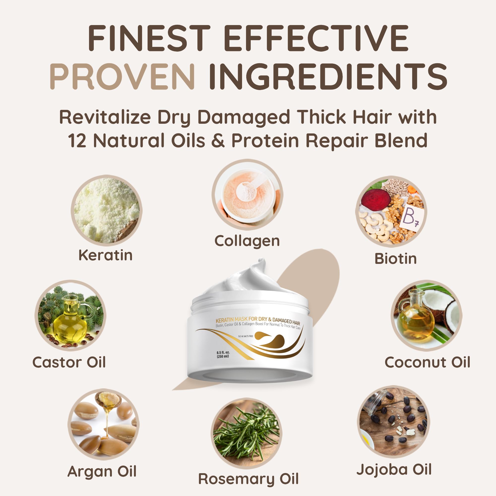 VITAMINS protein-power bottle featuring strengthening formula for damaged strands.