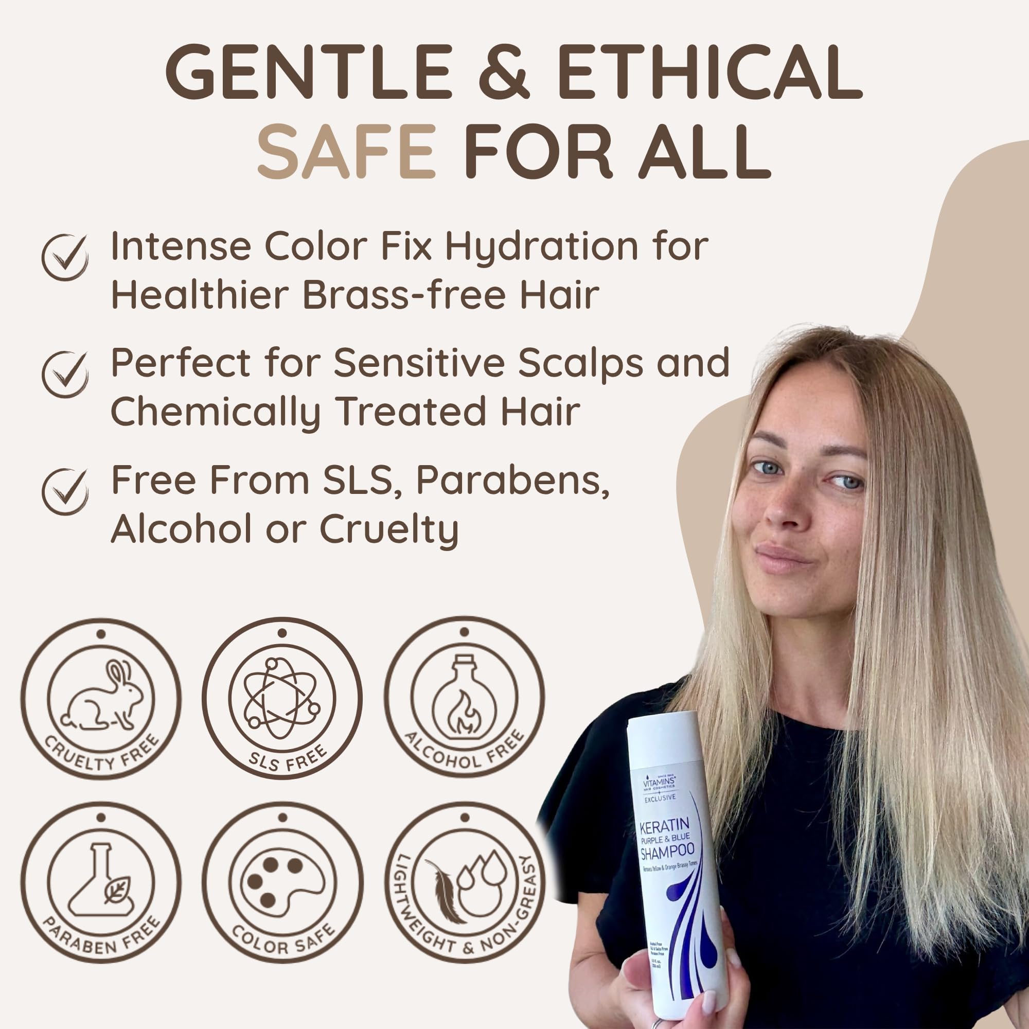 VITAMINS hair cosmetics UV protection icon demonstrates color-safe care during sun exposure.