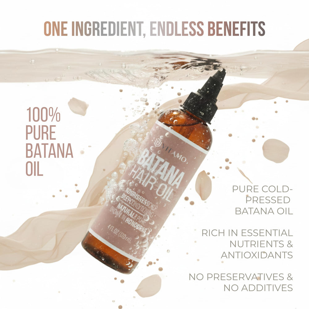 Vitamo Batana Oil being applied to hair for smooth, hydrated strands.