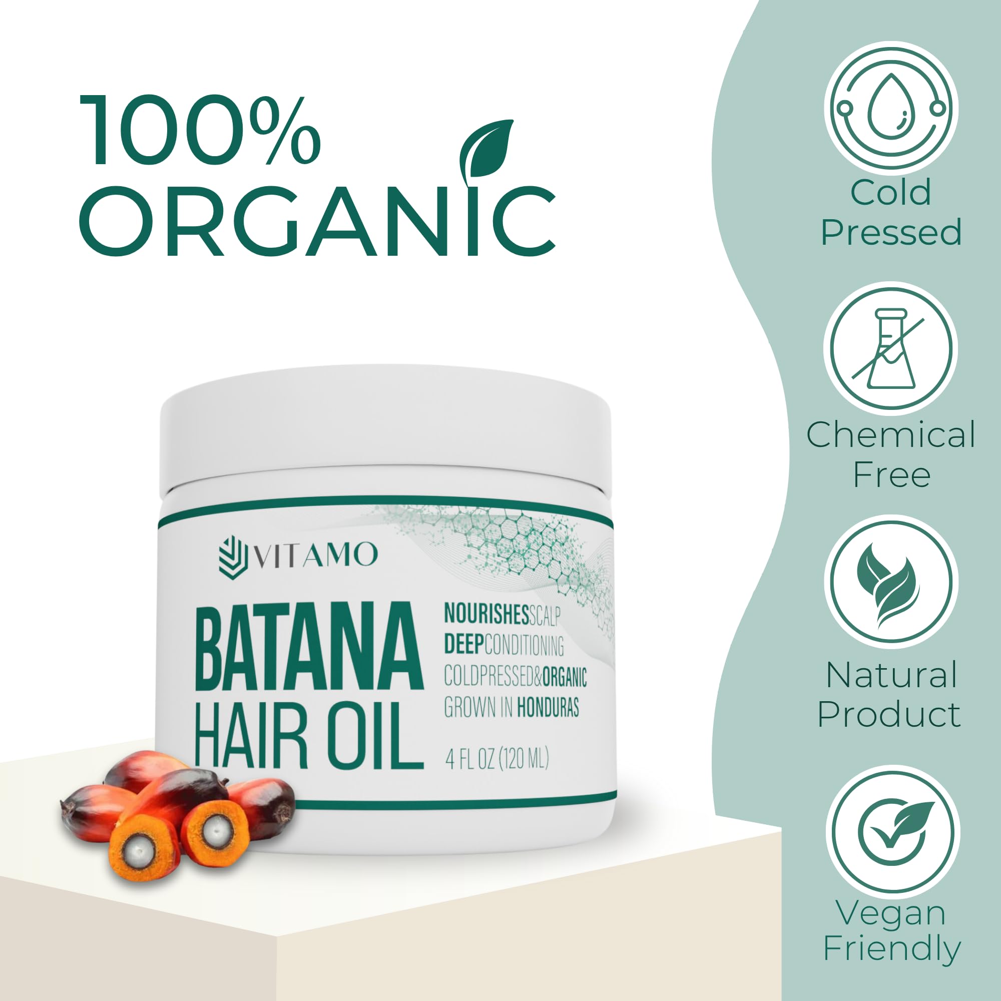Vitamo Batana oil label close-up underscores Dr. Sebi-inspired formula.
