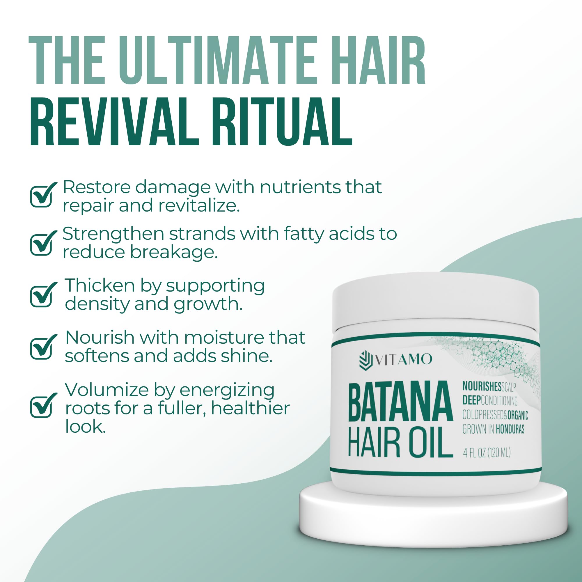 Vitamo Batana oil routine setup on vanity for holistic care.