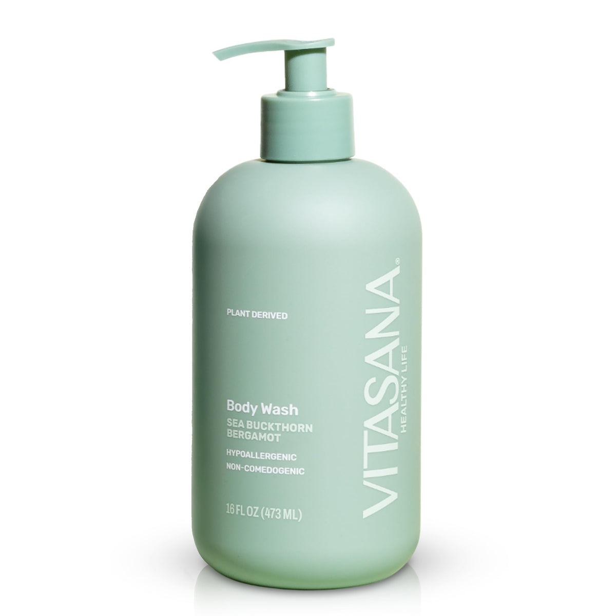 Vitasana Sea Buckthorn Bergamot bottle highlights gentle, moisturizing cleanse for sensitive skin.