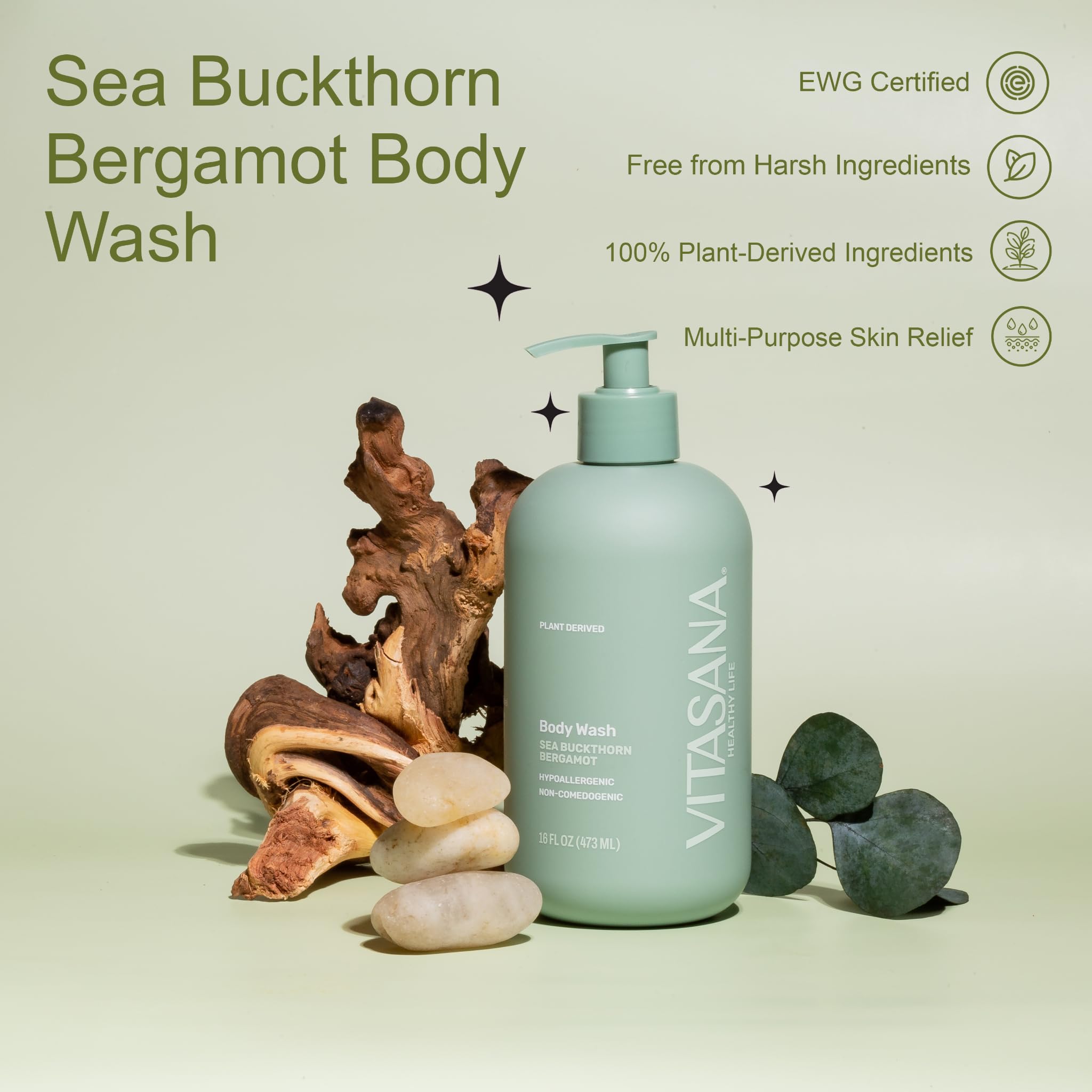 Vitasana label emphasizes 98.9% plant-derived ingredients for natural cleansing.