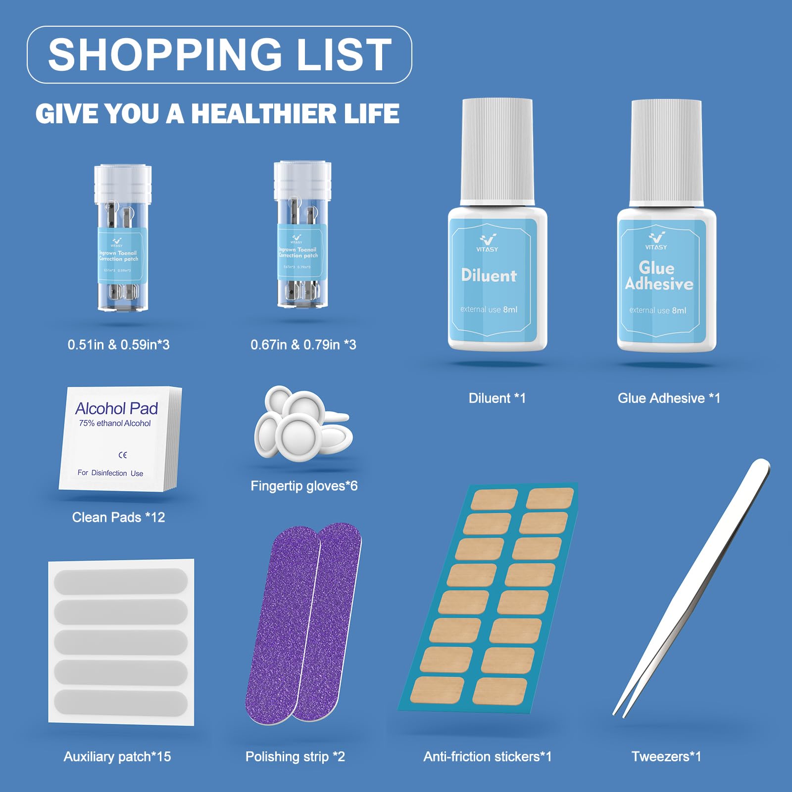 VITASY 12-piece kit packaging highlights comprehensive home toenail care.