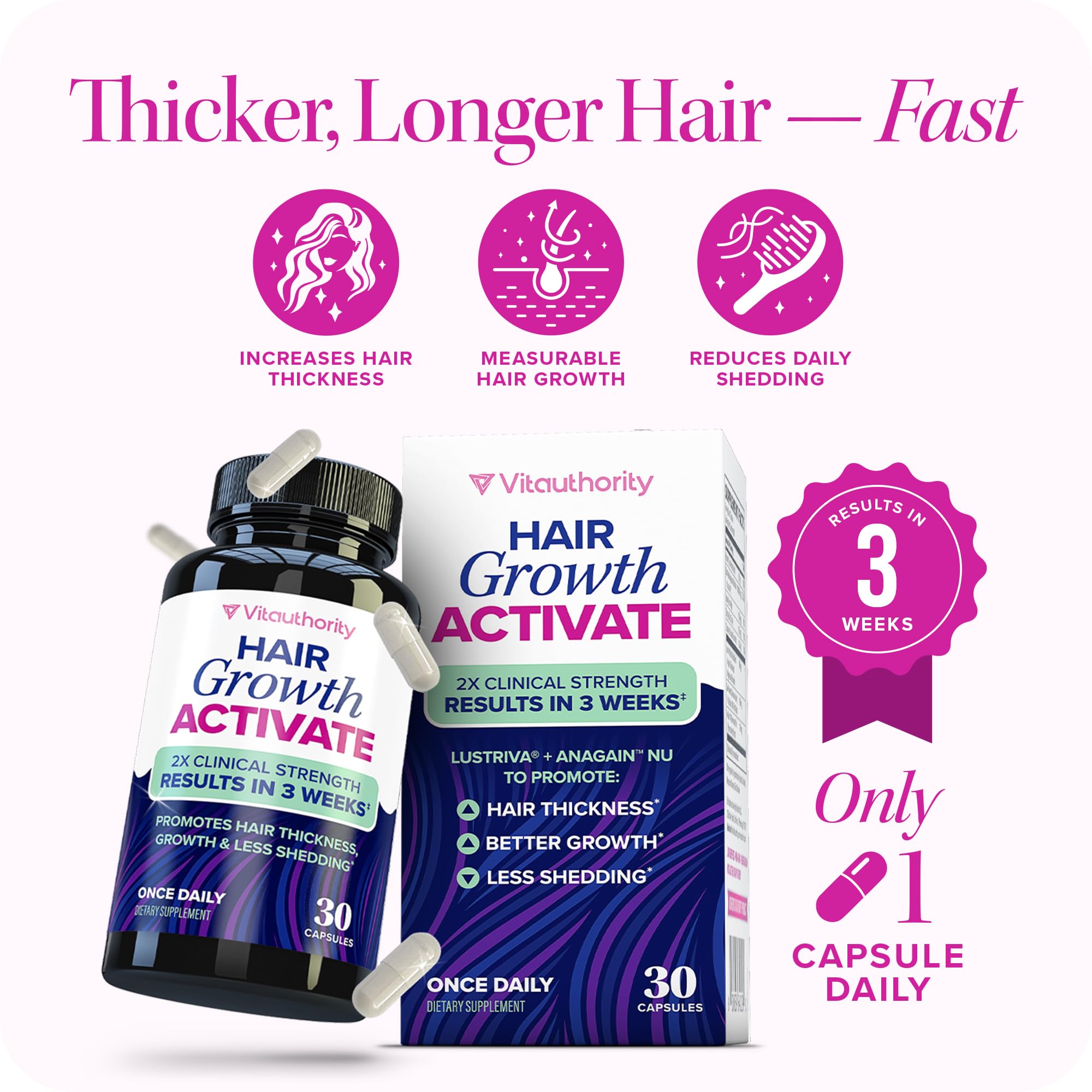 Vitauthority Lustriva ingredients panel showing biotin, zinc, copper