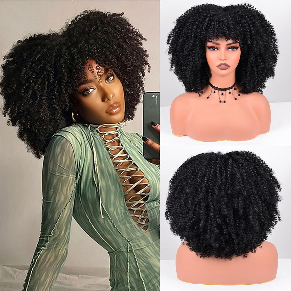 Vitorish Afro Curly Wig 12in showcases natural curls for everyday wear and volume