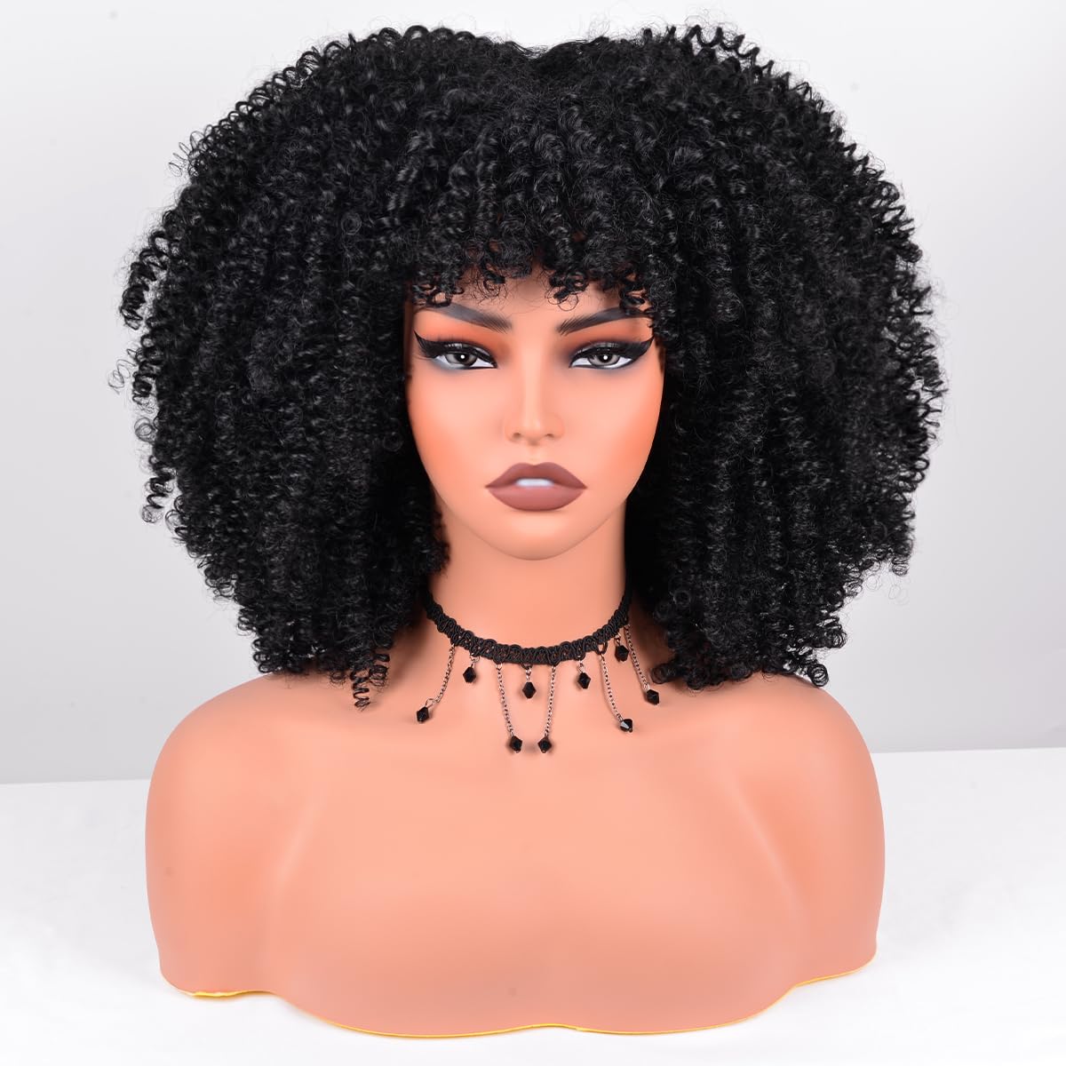 Vitorish Afro Curly Wig bangs closeup highlights the stylish fringe for instant frame